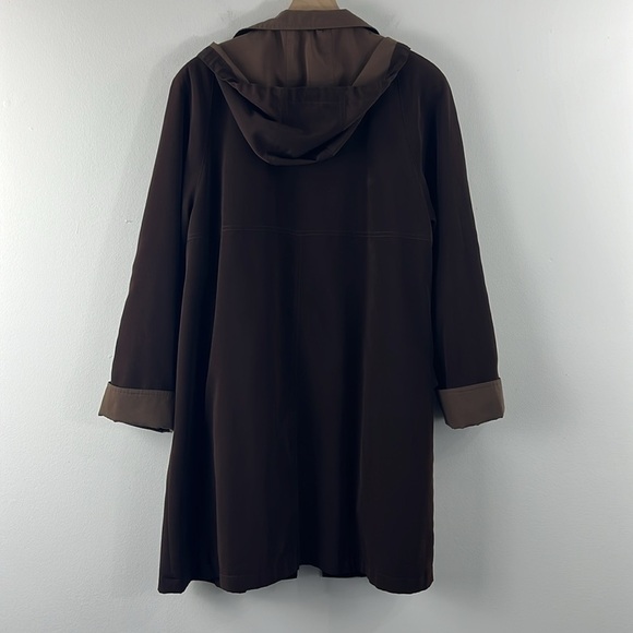 Gallery All Weather Brown Hooded Button Zip Trench Coat Womens Size L Classic - Picture 2 of 16